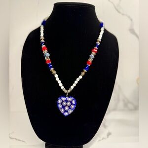 Millefiori Glass Heart Pendant Necklace Artisan Beaded Boho Statement